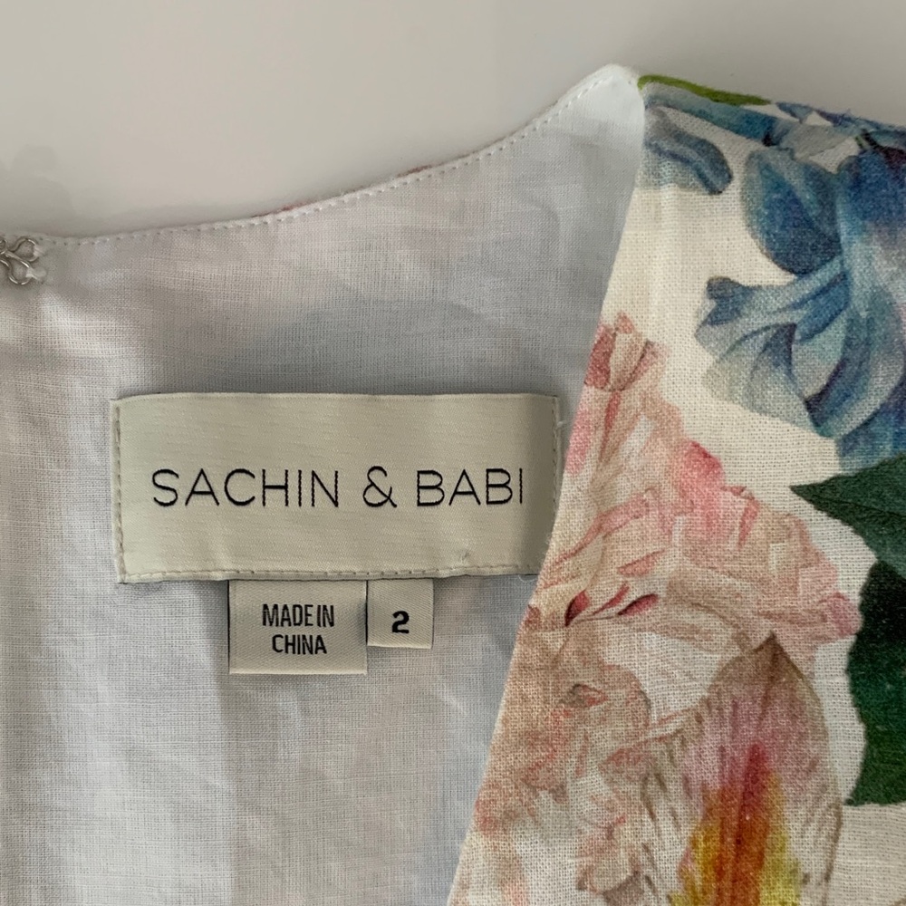 🌸 Sachin & Babi Dolce Floral Mini Dress Size 2 Antico Botanico Linen Blend EUC - Picture 7 of 15